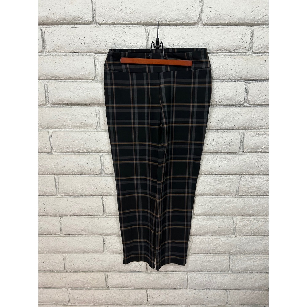 Zac & Rachel Black Plaid Pull On Dress Pants Slim‎ Straight Leg Size 8